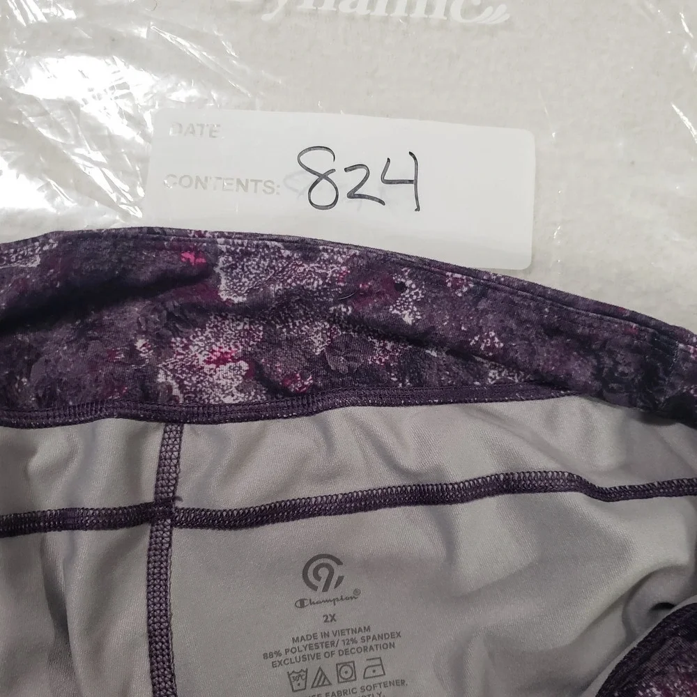 Champion High Waist Cropped Leggings Womens Purple 2X Floral Stretch Yoga Gym‎